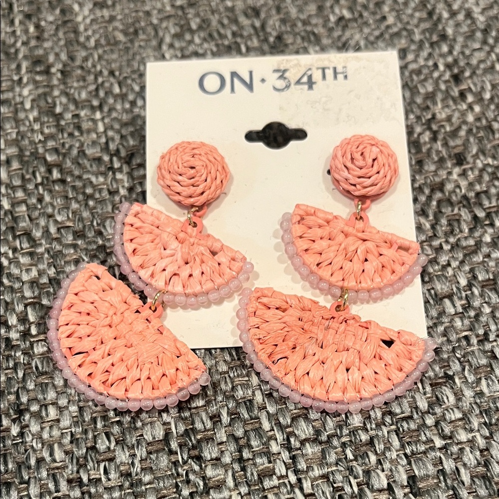 ON 34TH Pink Woven Pierced Tower Earrings